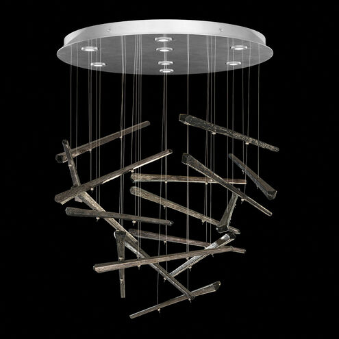 Elevate LED 34 inch Silver Pendant Ceiling Light in Silver Leaf, Meteorite Spires Studio Glass