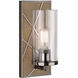 Michael Berman Bond 1 Light 5.5 inch Driftwood Oak Wood Wall Sconce Wall Light in Clear Glass, Blackened Nickel