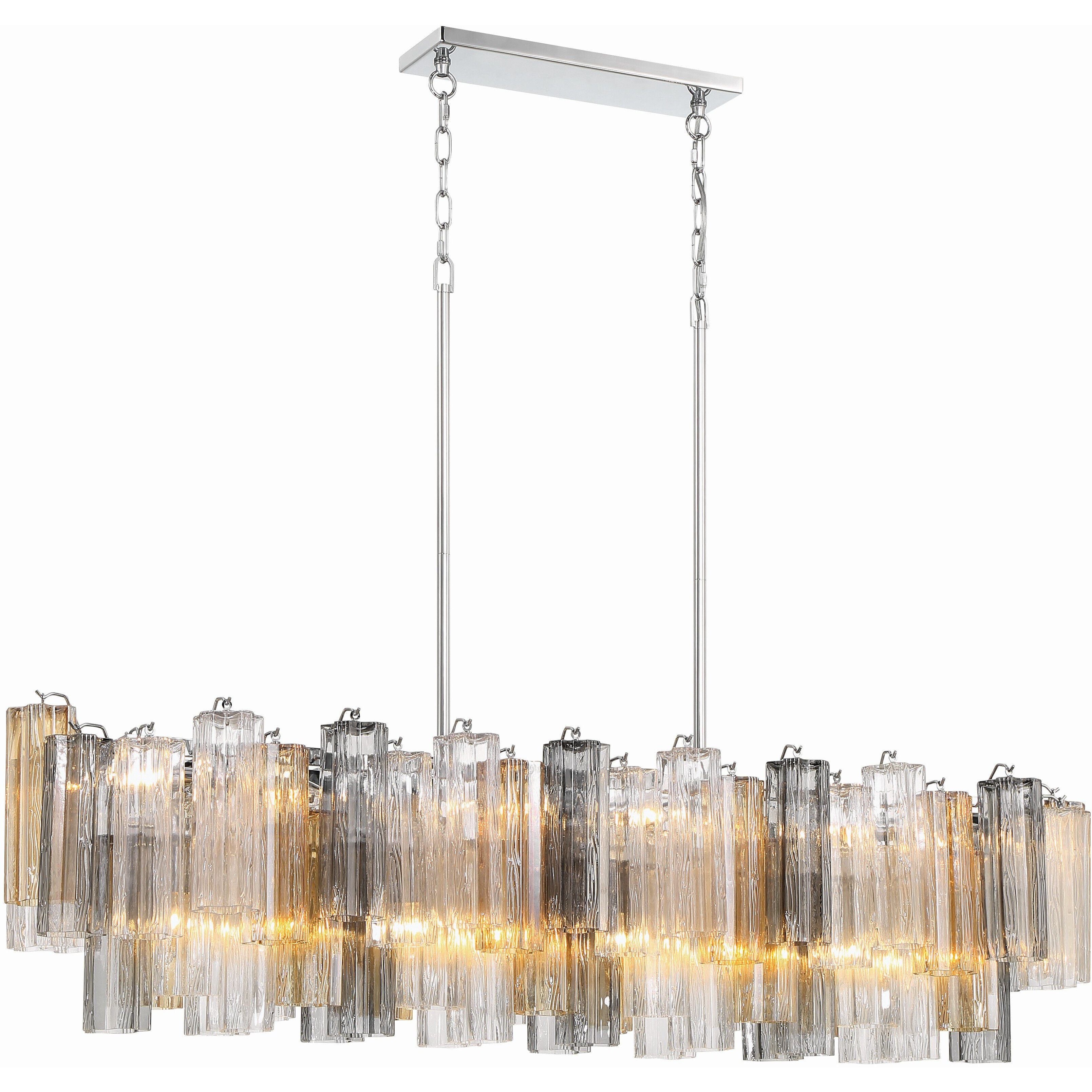 Addis 14 Light 51.75 inch Polished Chrome Linear Chandelier Ceiling Light in Tronchi Glass Autumn