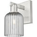 Downtown Urban Bridal Veil Armed Sconce Wall Light in Brushed Satin Nickel, Light Smoke Glass
