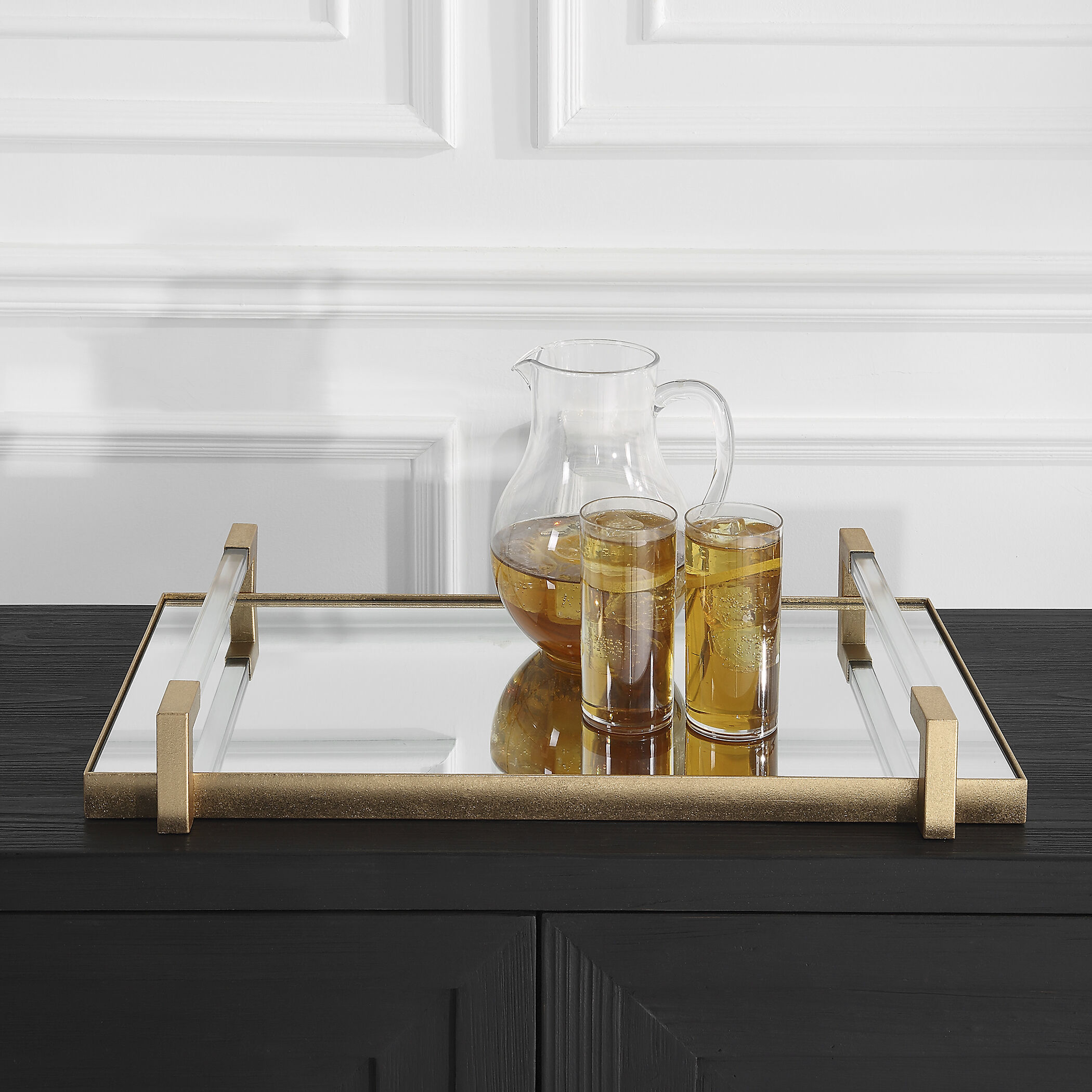 Deki Antiqued Gold Leaf and Clear Acrylic Mirrored Tray
