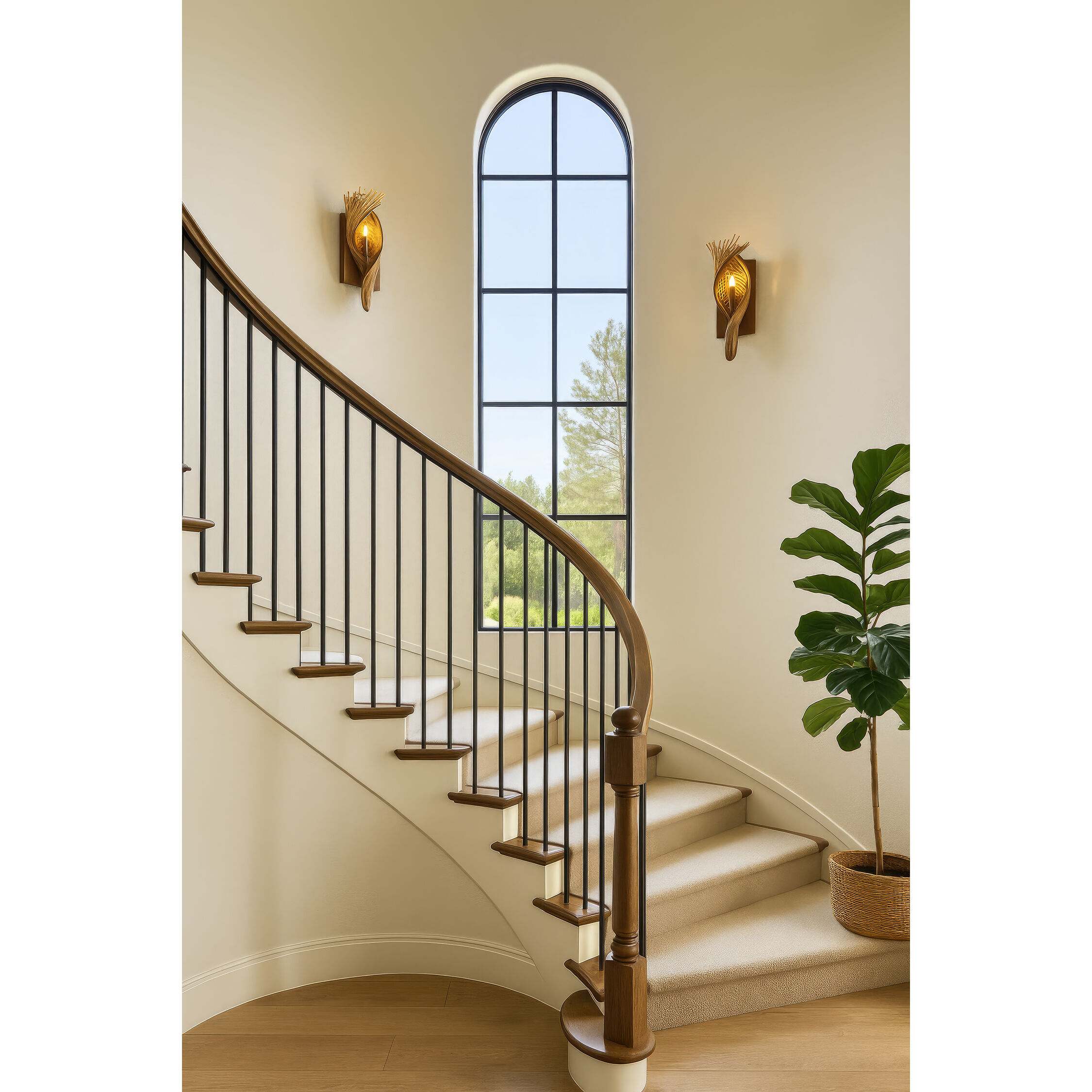 Flow 1 Light 5.5 inch Baguette and Natural Rattan Left Sconce Wall Light, Smithsonian Collaboration