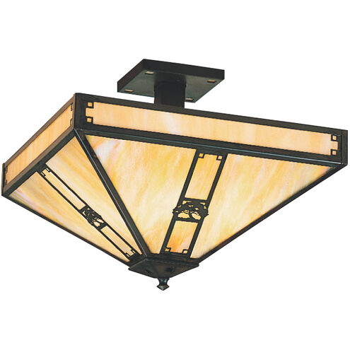 Pasadena 4 Light 11 inch Bronze Semi-Flush Mount Ceiling Light in Frosted, Oak Tree Filigree