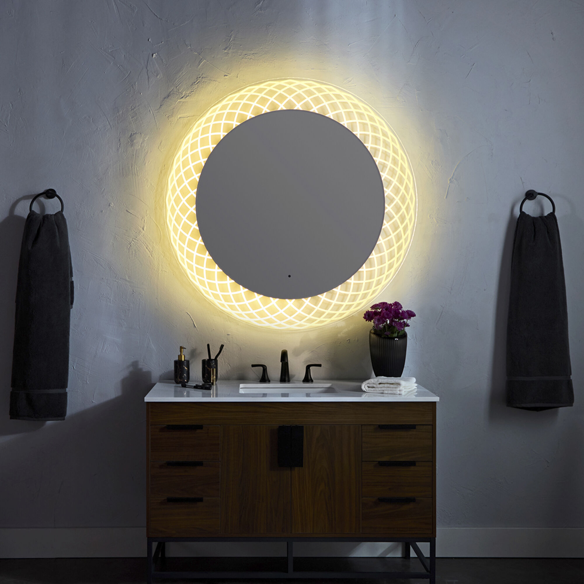 Round led bathroom mirror with shaver socket 2025