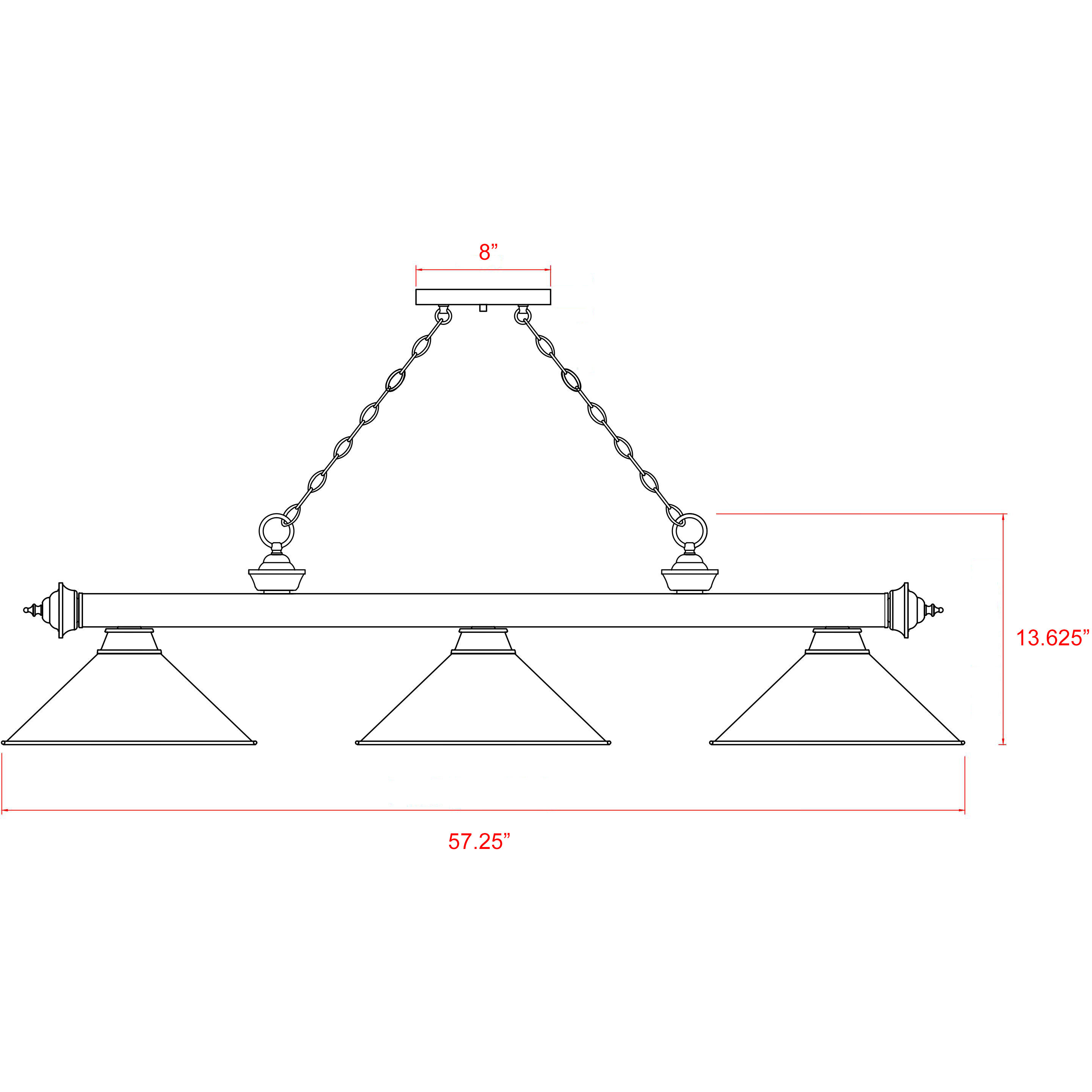 Cordon 3 Light 57.25 inch Matte Black Billiard Ceiling Light in Matte Opal Glass
