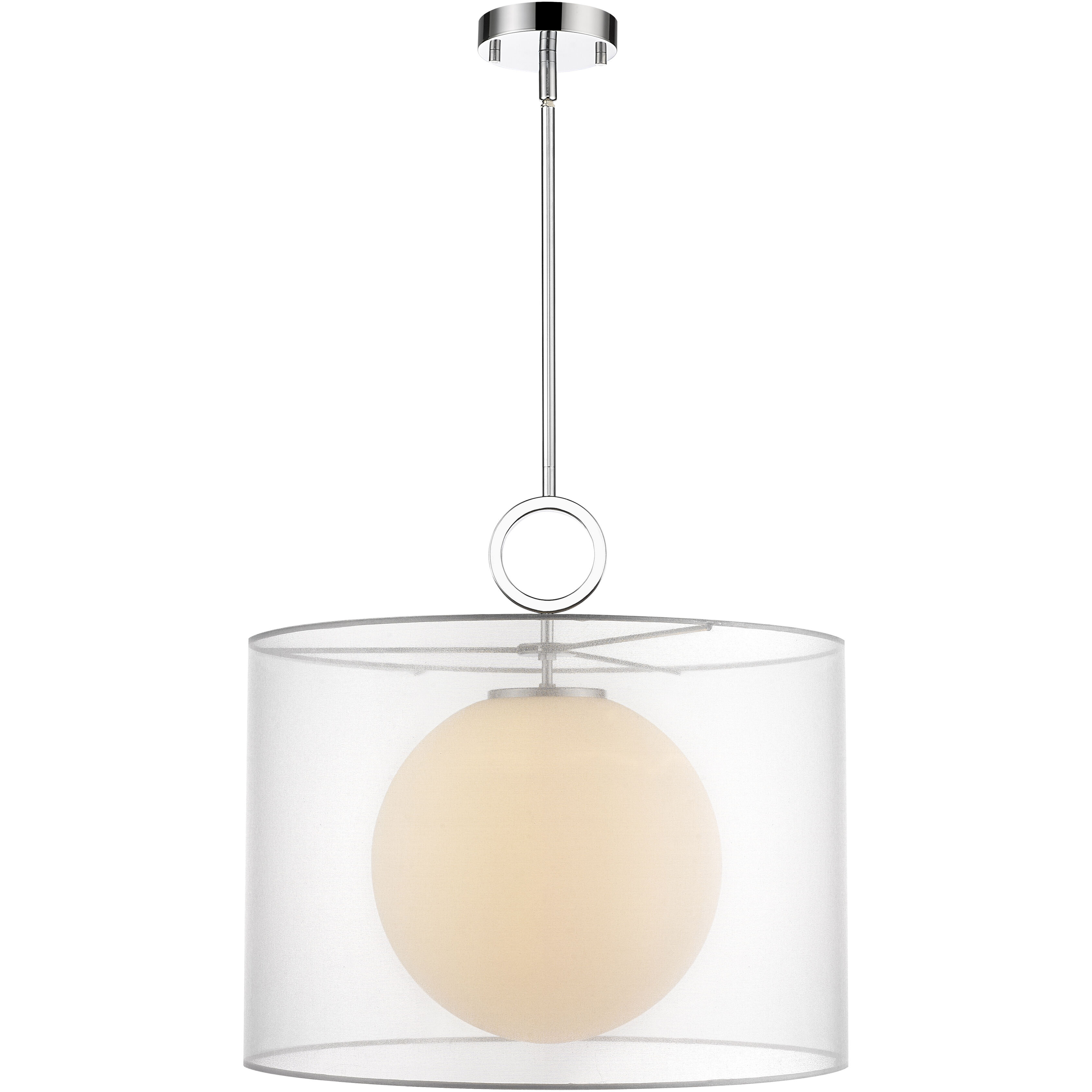 Arosia 1 Light 20 inch Chrome Pendant Ceiling Light in 9, White Fabric