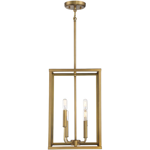 Traditional 4 Light 12 inch Natural Brass Pendant Ceiling Light