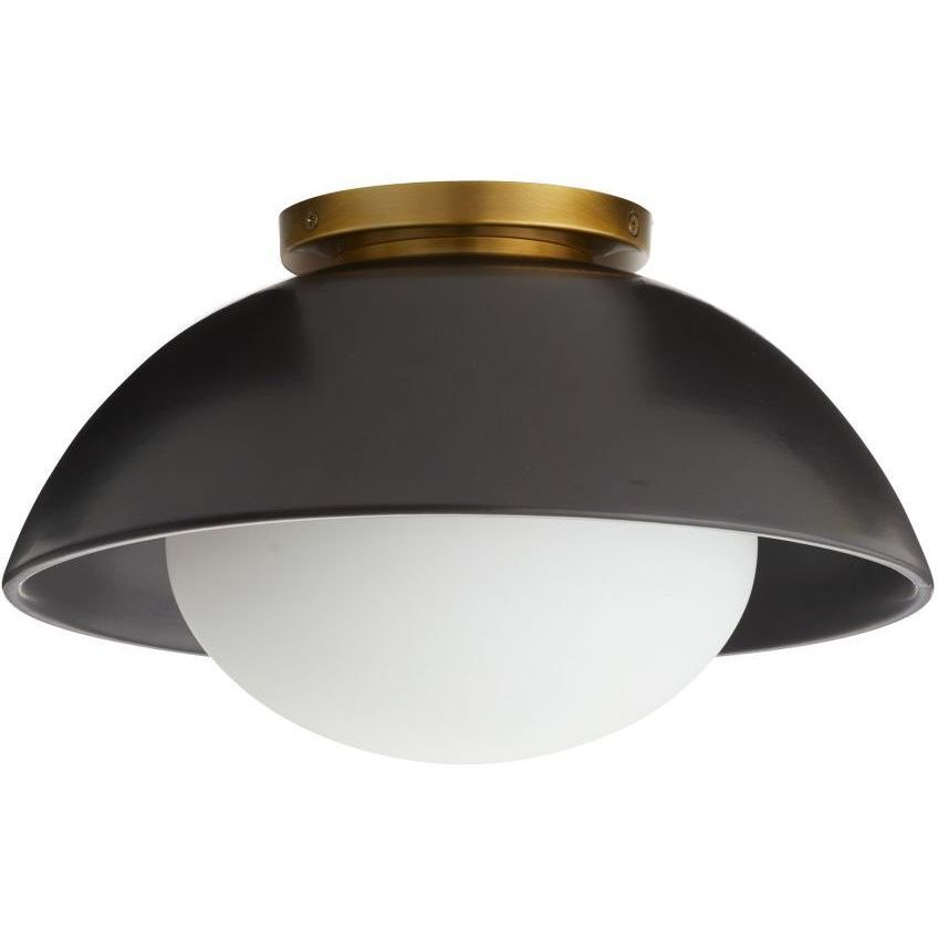 Glaze 1 Light 12 inch Antique Brass and Matte Black Ceramic Flush Mount Ceiling Light, Small