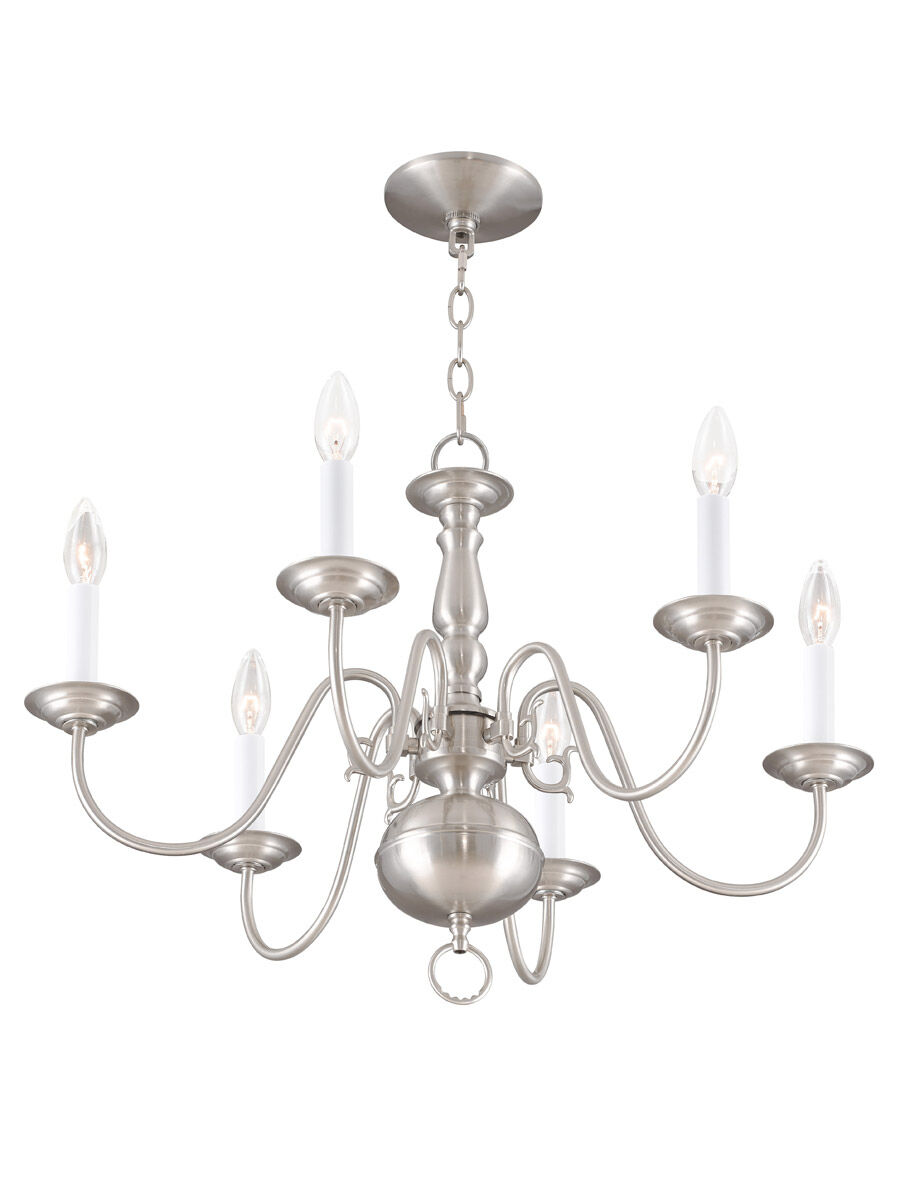 Williamsburgh 6 Light 24 inch Brushed Nickel Chandelier Ceiling Light