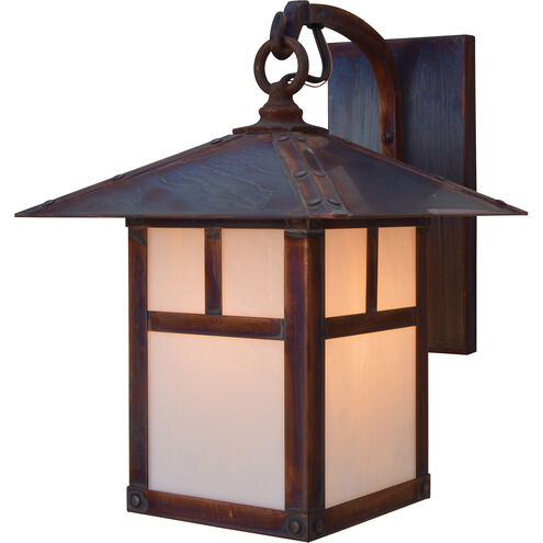 Evergreen 1 Light 12.88 inch Raw Copper Outdoor Wall Mount in White Opalescent, Classic Arch Overlay