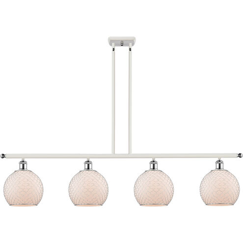 Ballston Farmhouse Chicken Wire 4 Light 48 inch White and Polished Chrome Island Light Ceiling Light, Ballston