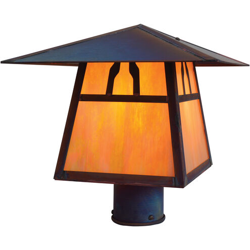 Carmel 1 Light 9.25 inch Antique Copper Post Mount in Gold White Iridescent, Hillcrest Overlay