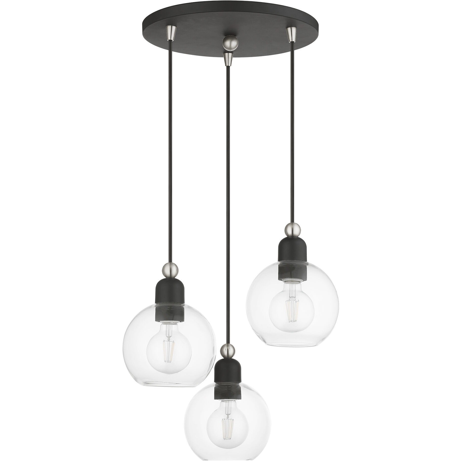 Downtown 3 Light 16 inch Black with Brushed Nickel Accents Multi Pendant Ceiling Light, Sphere
