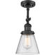 Franklin Restoration Small Cone LED 6 inch Matte Black Semi-Flush Mount Ceiling Light in Seedy Glass, Franklin Restoration