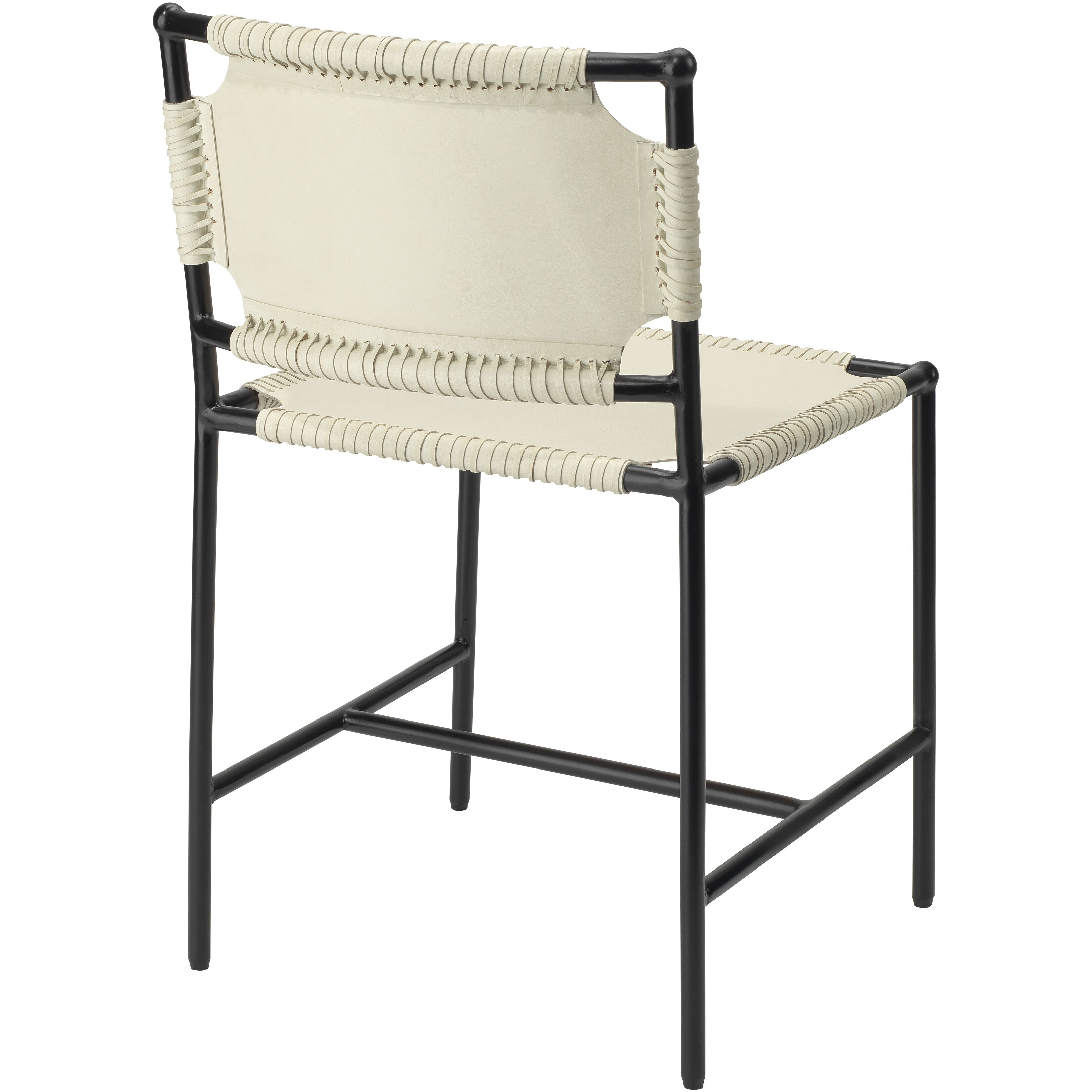 Asher Off White Leather & Black Forged Iron Dining Chair