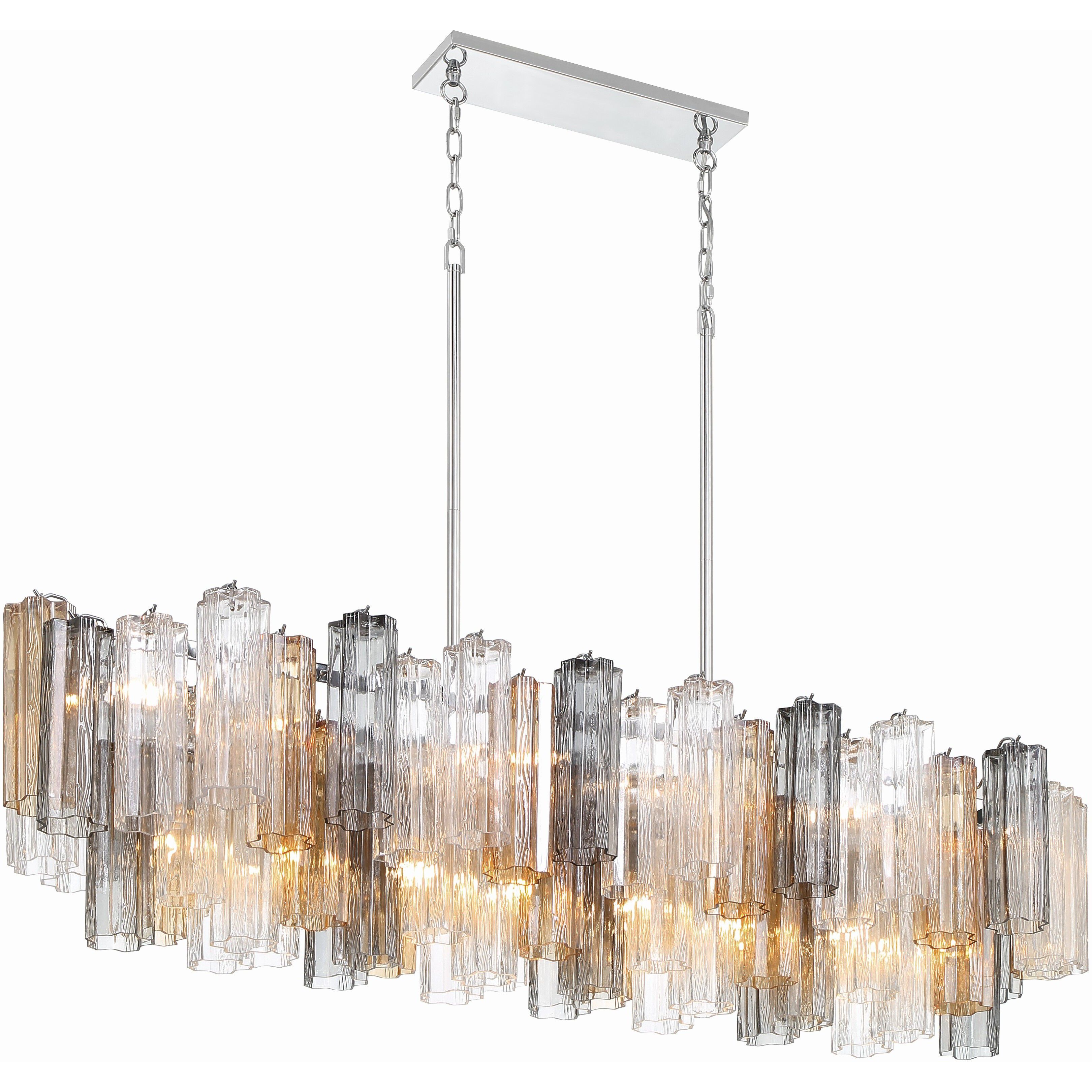 Addis 14 Light 51.75 inch Polished Chrome Linear Chandelier Ceiling Light in Tronchi Glass Autumn