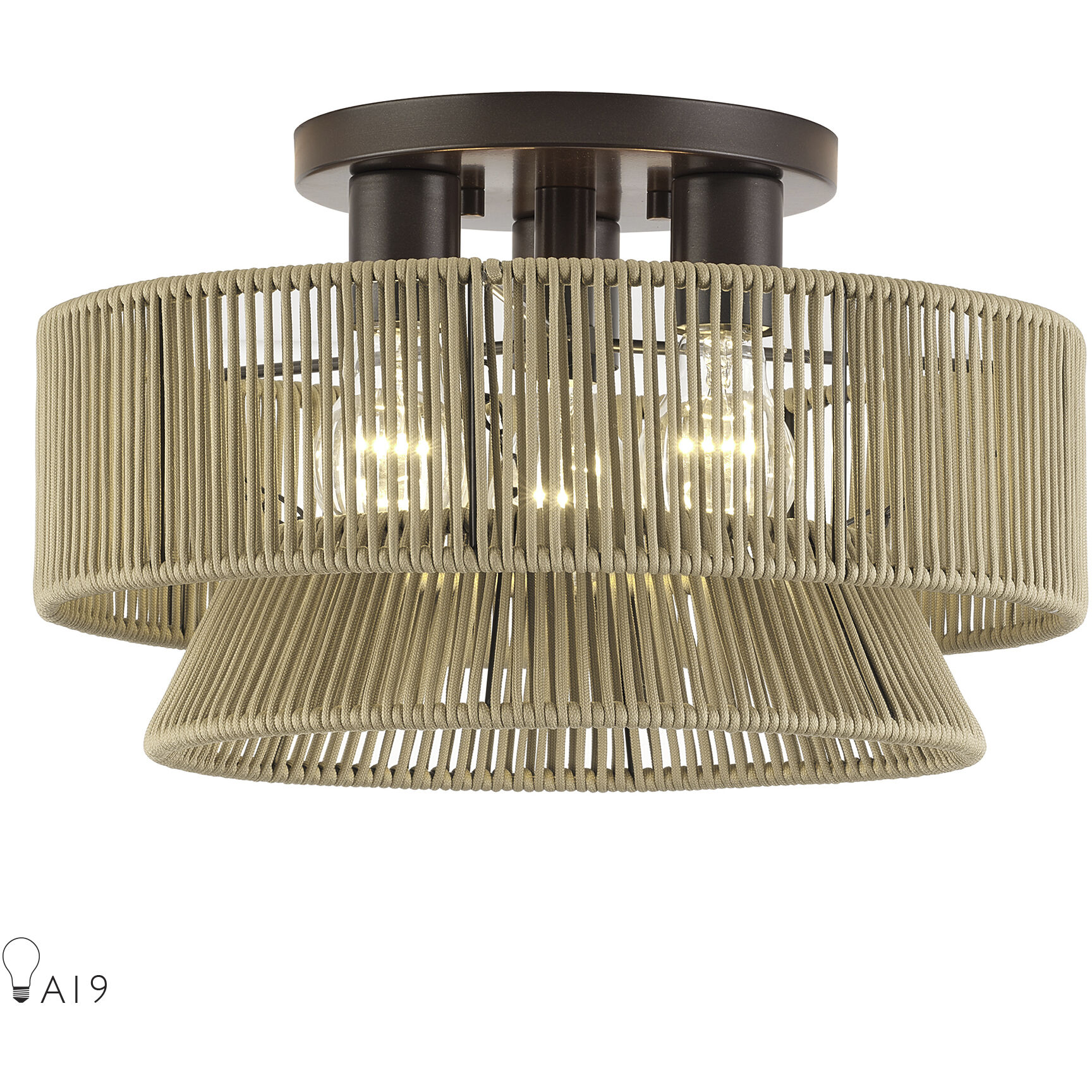 Florell 3 Light 15 inch English Bronze Semi Flush Mount Ceiling Light, Large