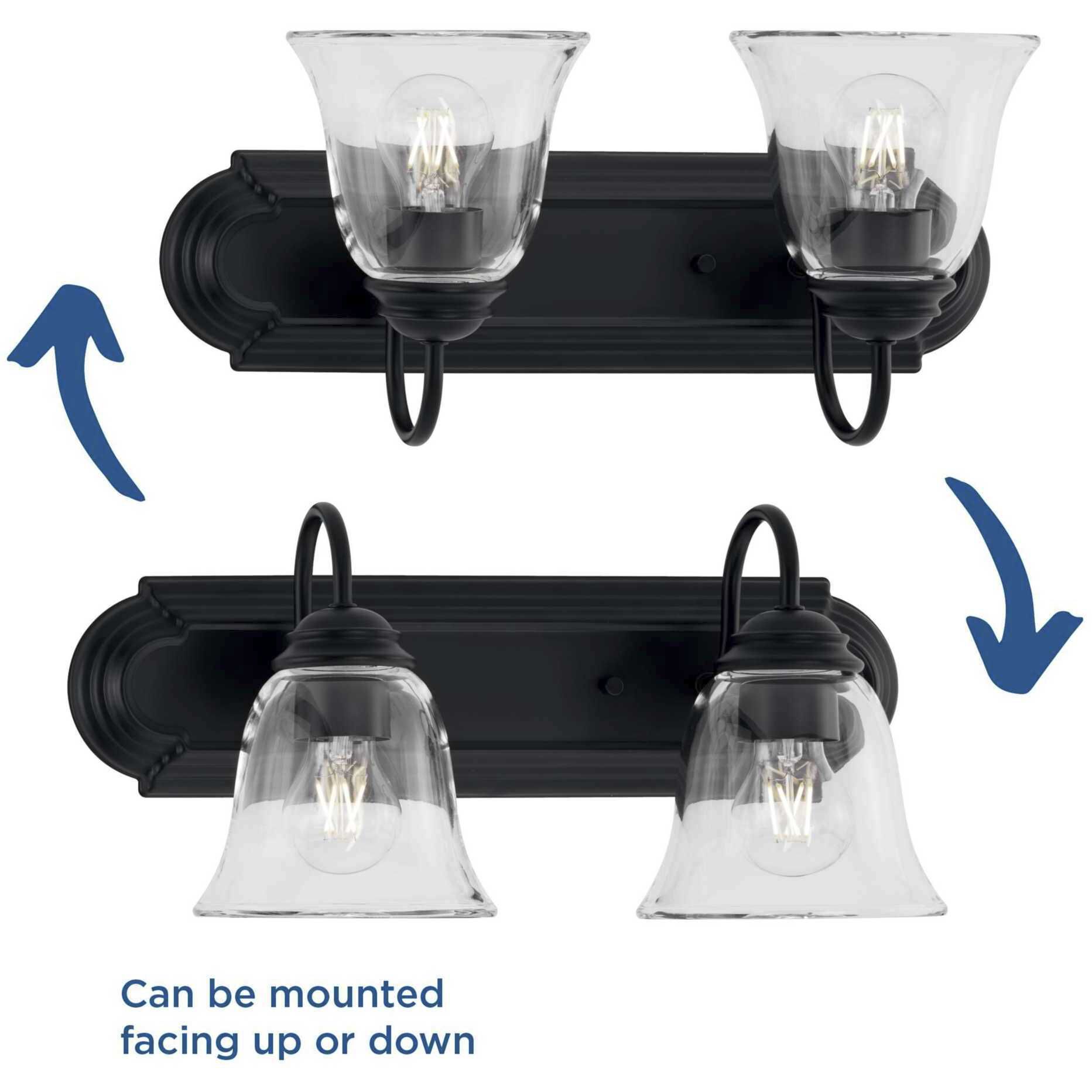 Clear Glass 2 Light 18 inch Matte Black Vanity Light Wall Light