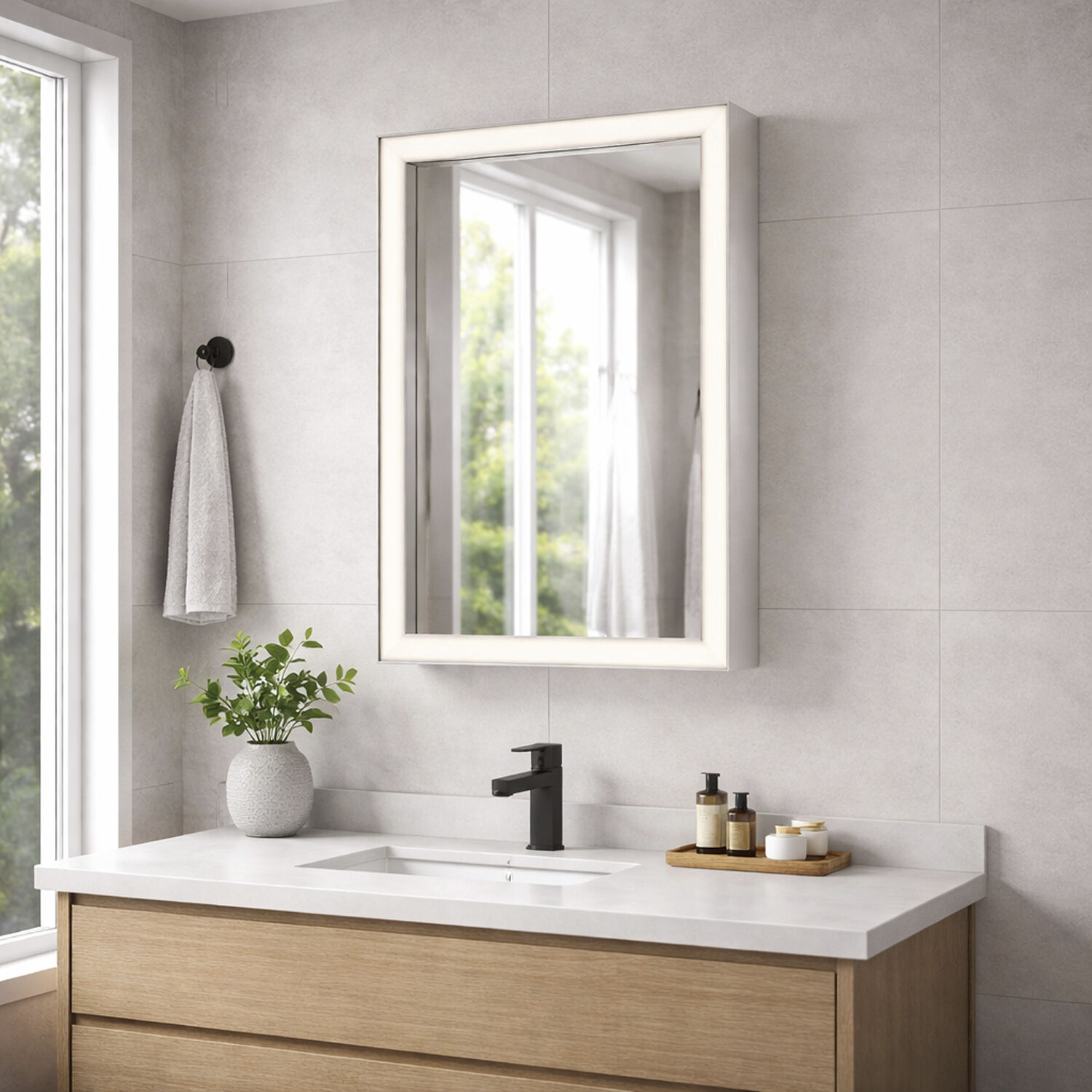 Bevel 36 X 24 inch Satin Nickel LED Wall Mirror