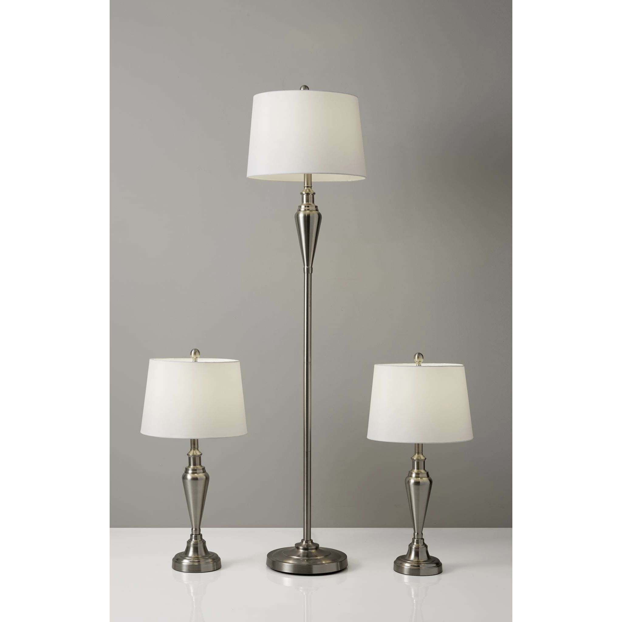 Glendale 25.5 inch 150 watt Brushed Steel Table Lamps Portable Light, plus Floor Lamp, Set of 3, Simplee Adesso