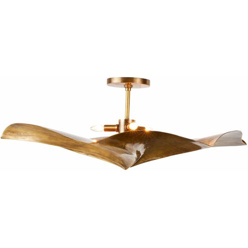 Daniella 3 Light 34 inch Vintage Brass Flush Mount Ceiling Light