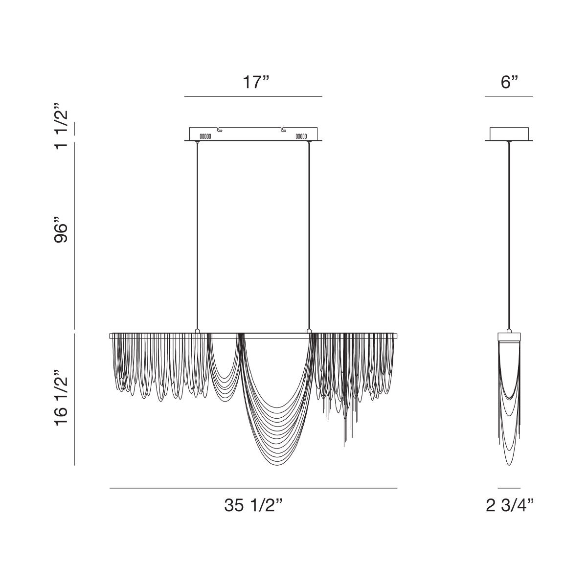Tenda LED 3 inch Painted Brushed Black Chandelier Ceiling Light