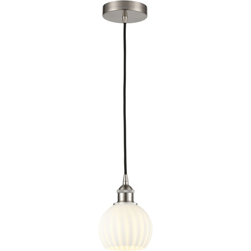 Edison White Venetian 1 Light 6 inch Brushed Satin Nickel Cord Hung Mini Pendant Ceiling Light