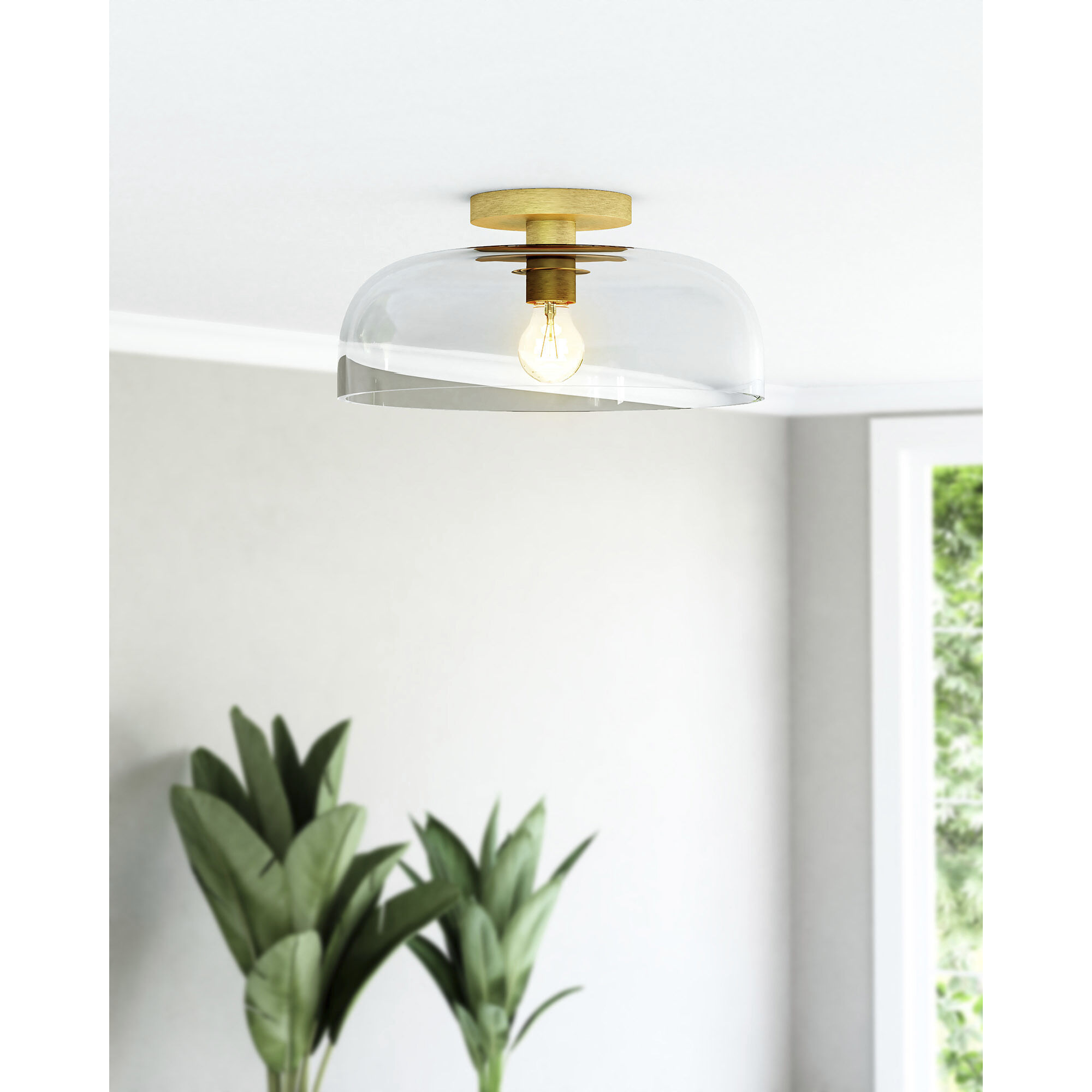 Alora Mood Sylvia 1 Light 12 inch Brushed Gold/Clear Glass Semi-Flush Mount Ceiling Light