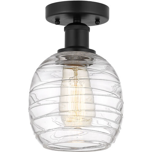 Edison Belfast 1 Light 6 inch Matte Black Semi-Flush Mount Ceiling Light in Deco Swirl Glass