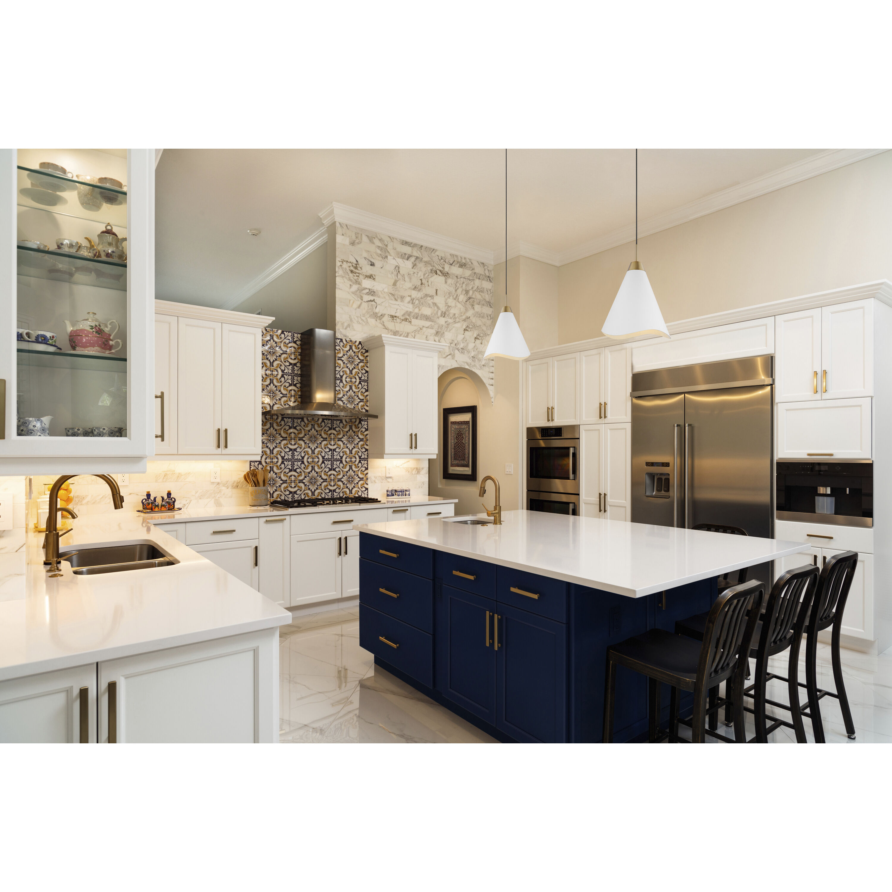 Tango 1 Light 15 inch Matte White/Burnished Brass Pendant Ceiling Light