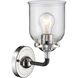 Nouveau Small Bell 1 Light 5 inch Black Polished Nickel Sconce Wall Light in Clear Glass, Nouveau