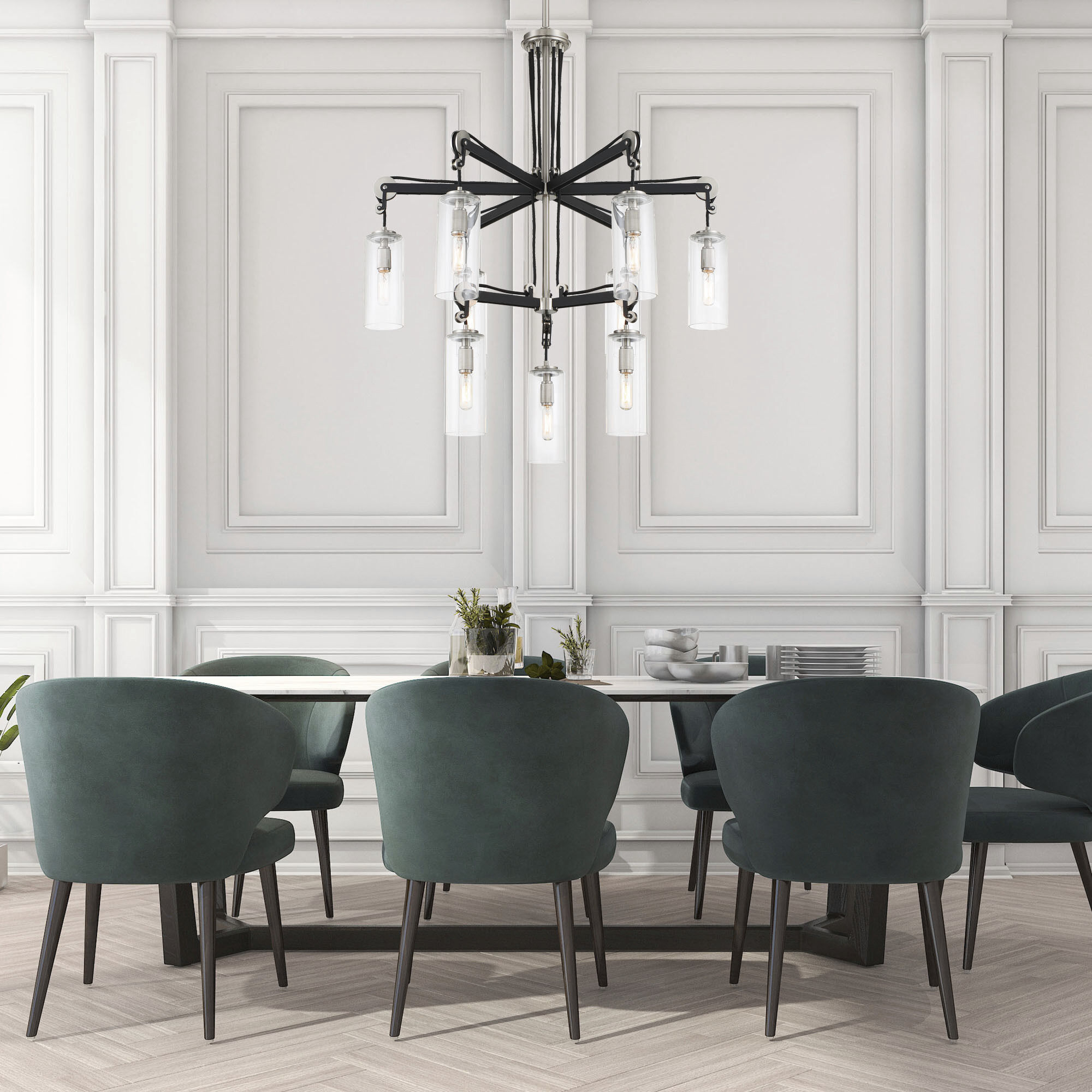 Pullman Junction 9 Light 30 inch Coal / Brushed Nickel Chandelier Ceiling Light