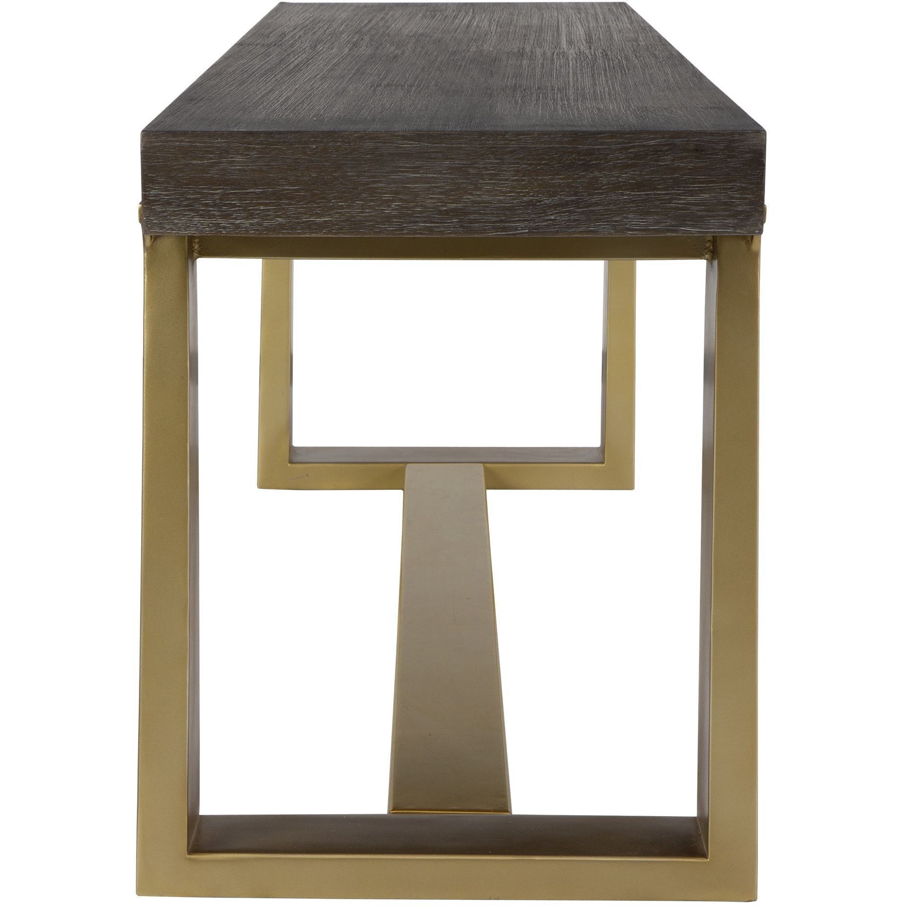 Voyage Warm Brushed Brass and Gray Glazed Walnut Bench