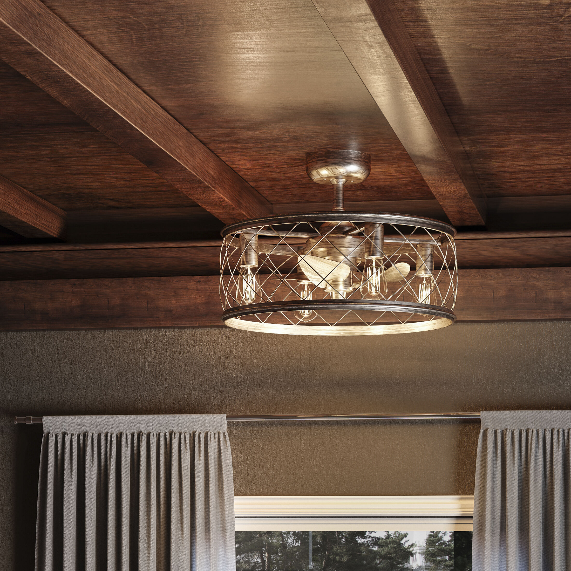 Dury 22 inch Century Silver Leaf with Silver Blades Fandelier