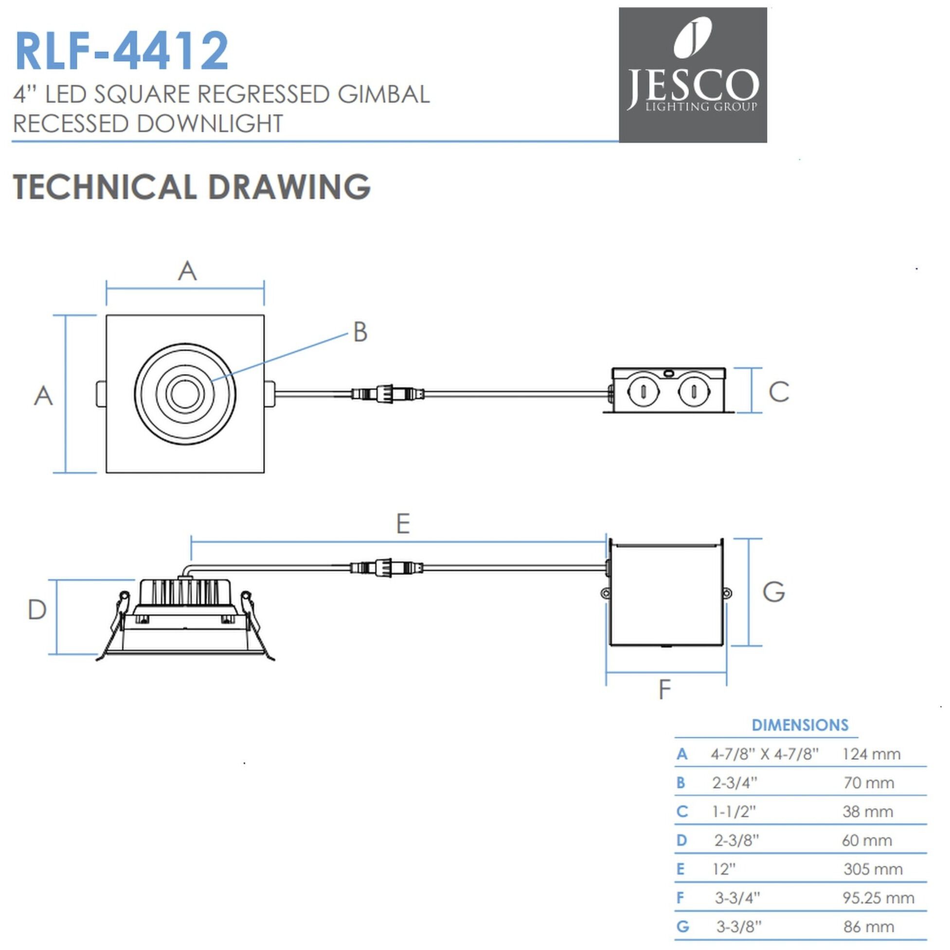 Luke Black Downlight, Square