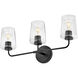 Kline 3 Light 23.75 inch Black Bath Wall Light in Clear