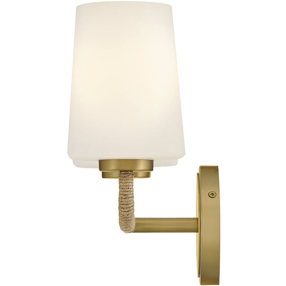 Kline 2 Light 14.25 inch Lacquered Brass with Natural Vanity Light Wall Light in Etched Opal, Small