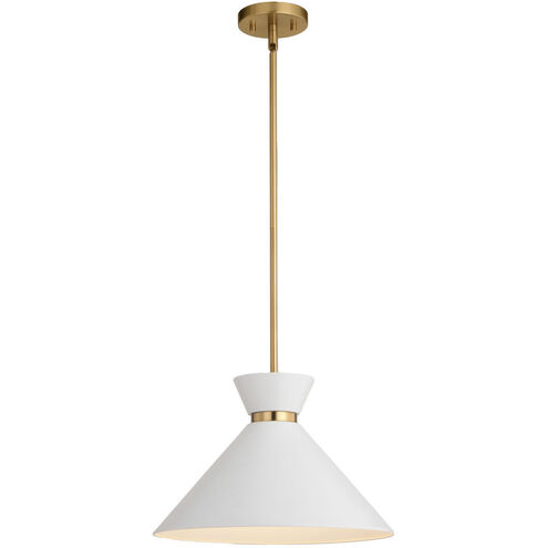 Racine 1 Light 15 inch Matte White and Natural Brass Pendant Ceiling Light