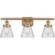 Ballston Small Cone 3 Light 26 inch Brushed Brass Bath Vanity Light Wall Light in Clear Glass