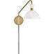 Simon LED 8 inch Matte White with Heritage Brass accents Sconce Wall Light