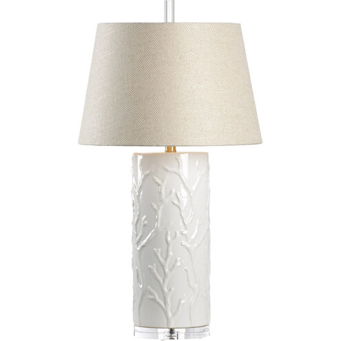 Waterfront 32 inch 100 watt White Glaze Table Lamp Portable Light