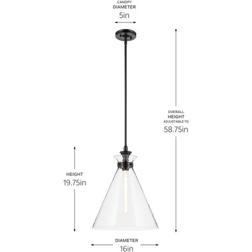 Laria 1 Light Black Pendant Ceiling Light in Clear