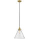 Edison Cone 1 Light 12 inch Brushed Brass Mini Pendant Ceiling Light
