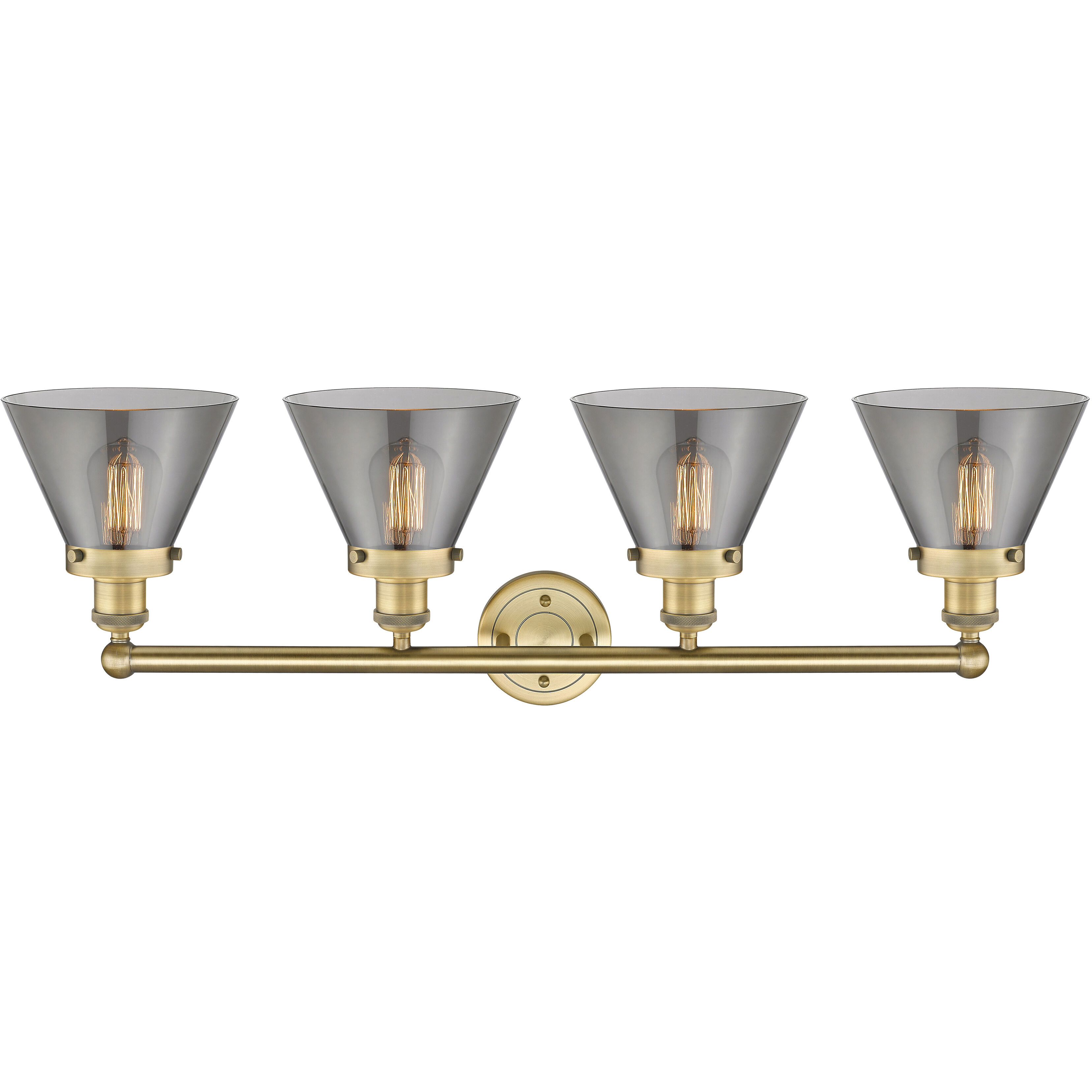 Cone 4 Light 34.75 inch Brushed Brass Bath Vanity Light Wall Light in Plated Smoke Glass, Large