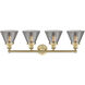 Cone 4 Light 34.75 inch Brushed Brass Bath Vanity Light Wall Light in Plated Smoke Glass, Large