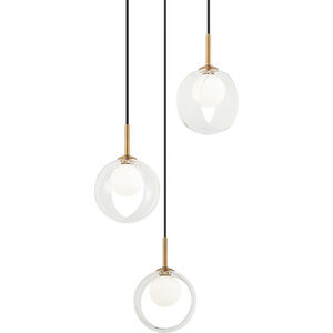 Delcia LED 14.13 inch Aged Gold Brass Pendant Ceiling Light in Aged Gold Brass and Clear