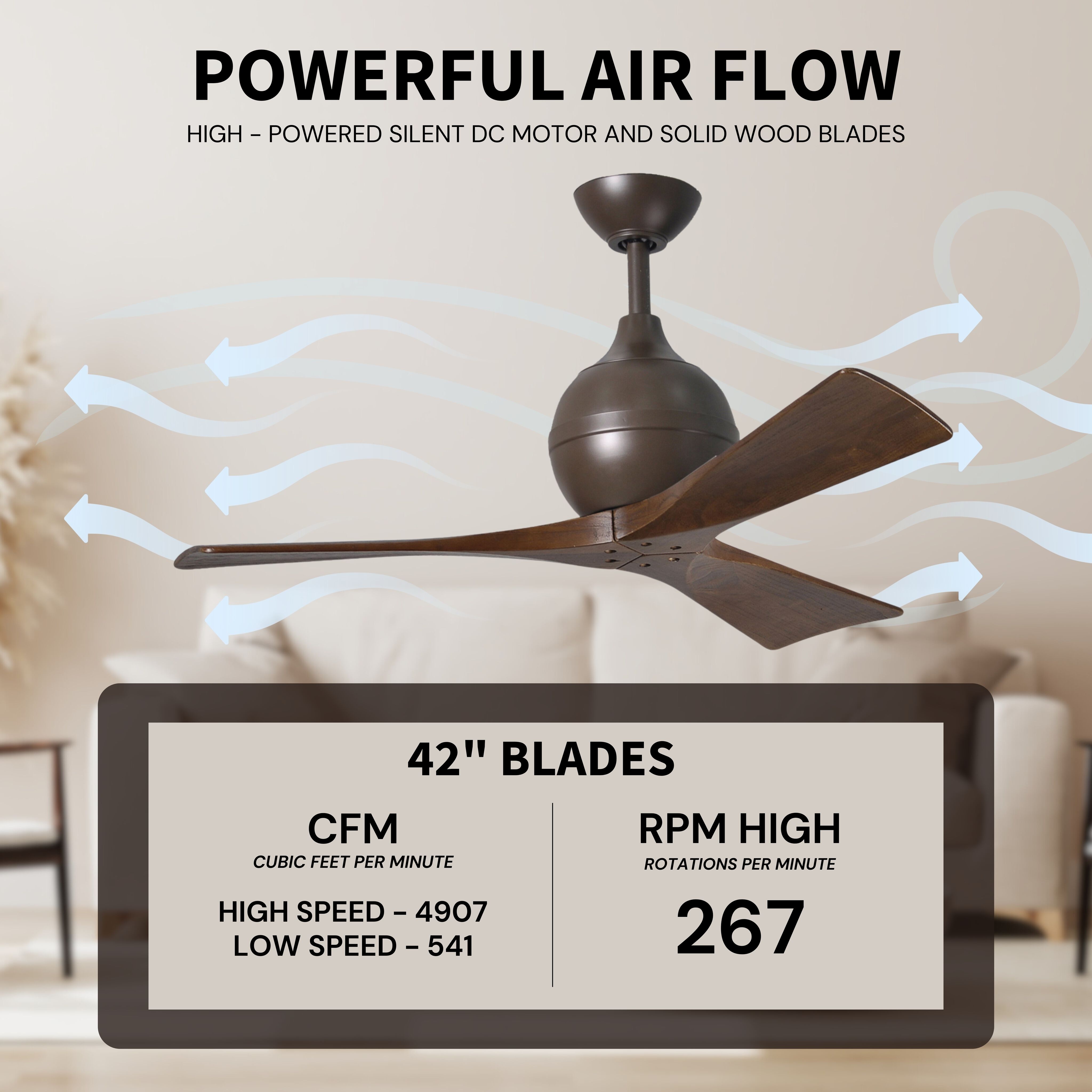Atlas Irene-3 42 inch Textured Bronze with Walnut Tone Blades Paddle Fan, Paddle Fan