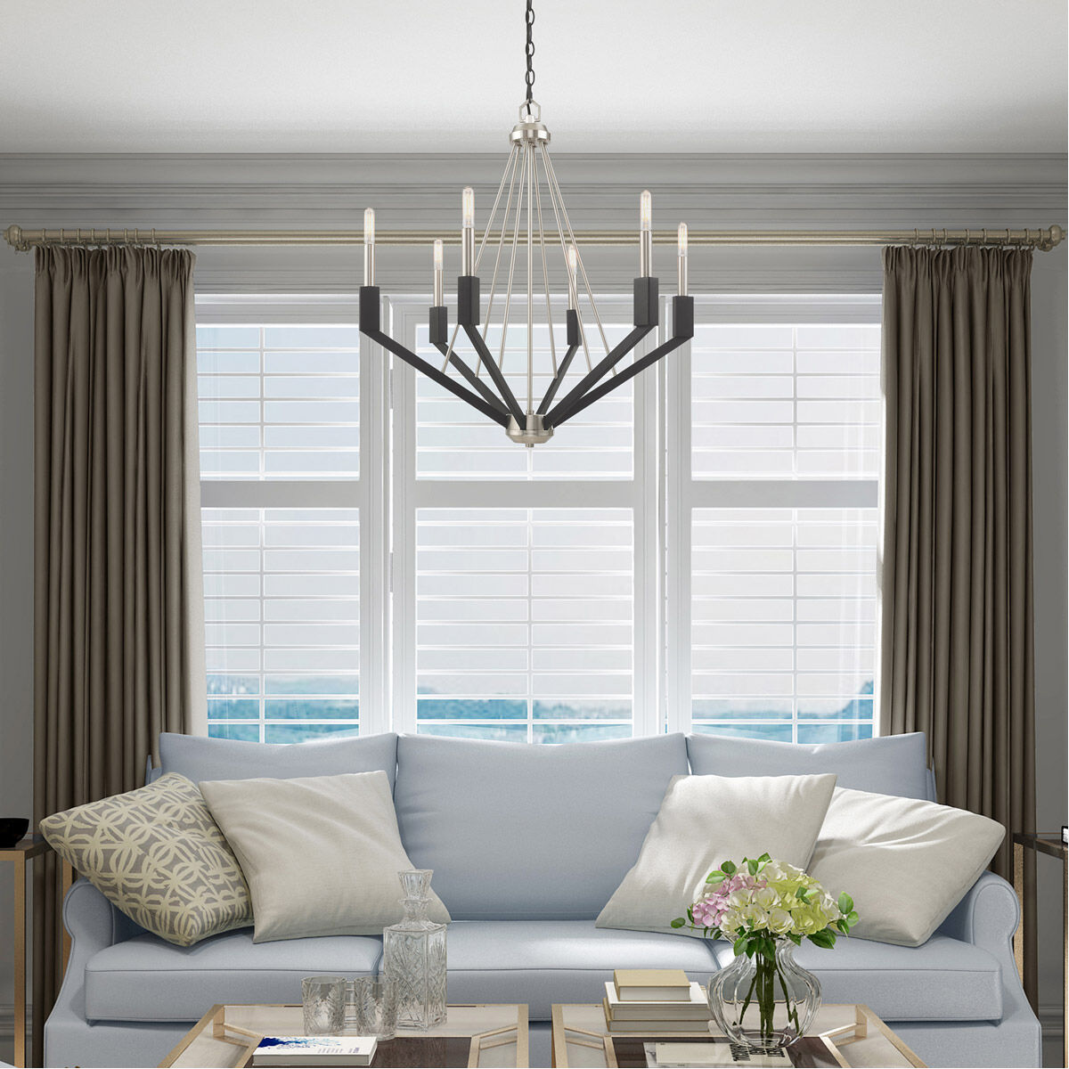 Beckett 6 Light 26 inch Brushed Nickel & Black Chandelier Ceiling Light