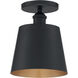 Motif 1 Light 7 inch Black and Gold Accents Semi Flush Mount Fixture Ceiling Light