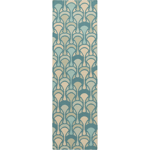 Voyages 96 X 30 inch Emerald, Moss, Cream, Seafoam, Aqua Rug